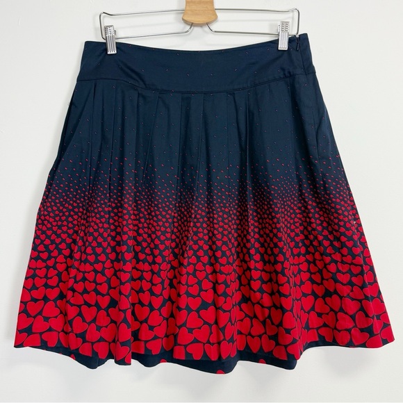 Talbots Skirt Womens 10 Navy Red Aline Pleated Hearts Heart - Picture 1 of 8